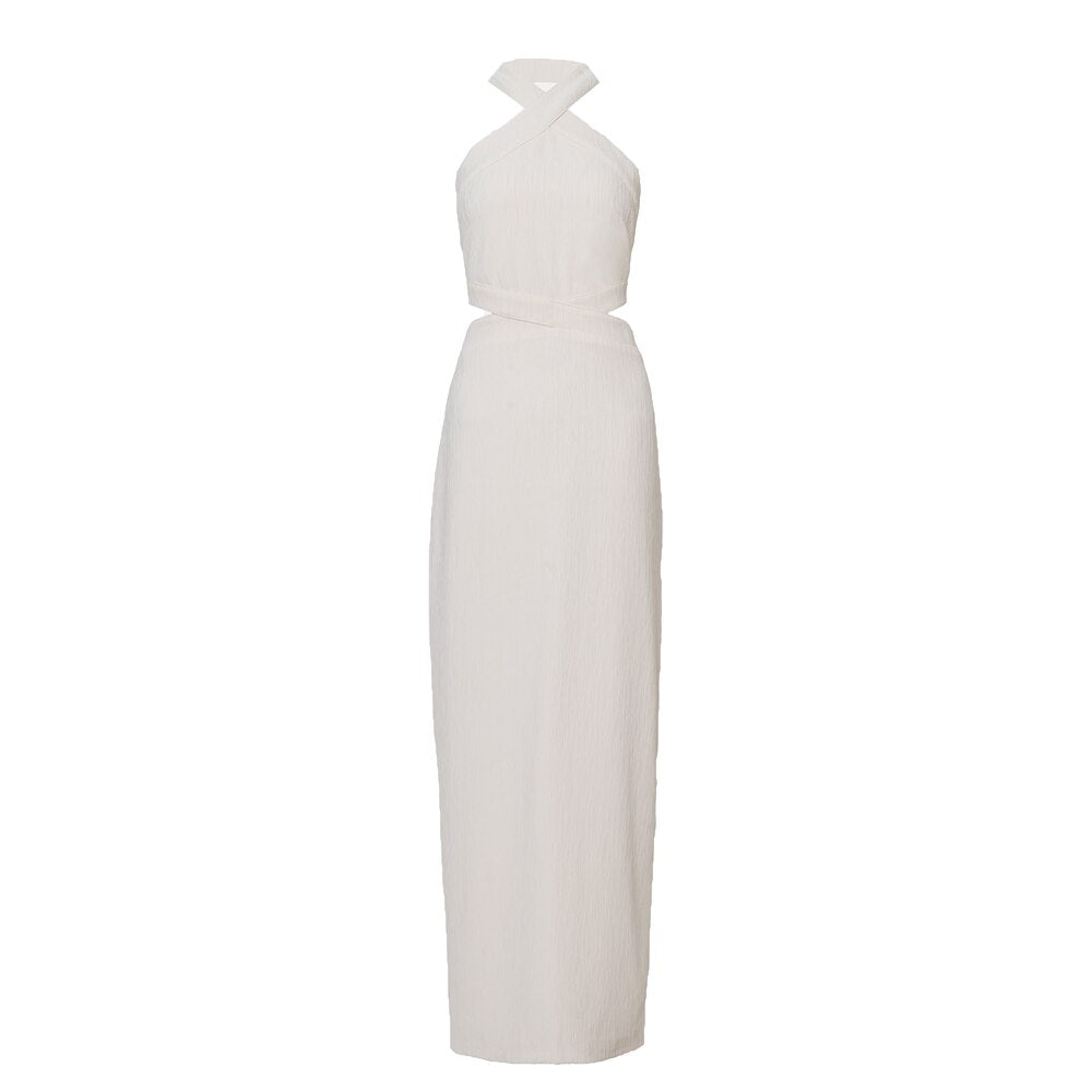 Crossover Halter Neck Cutout High-Slit Maxi Dress 7