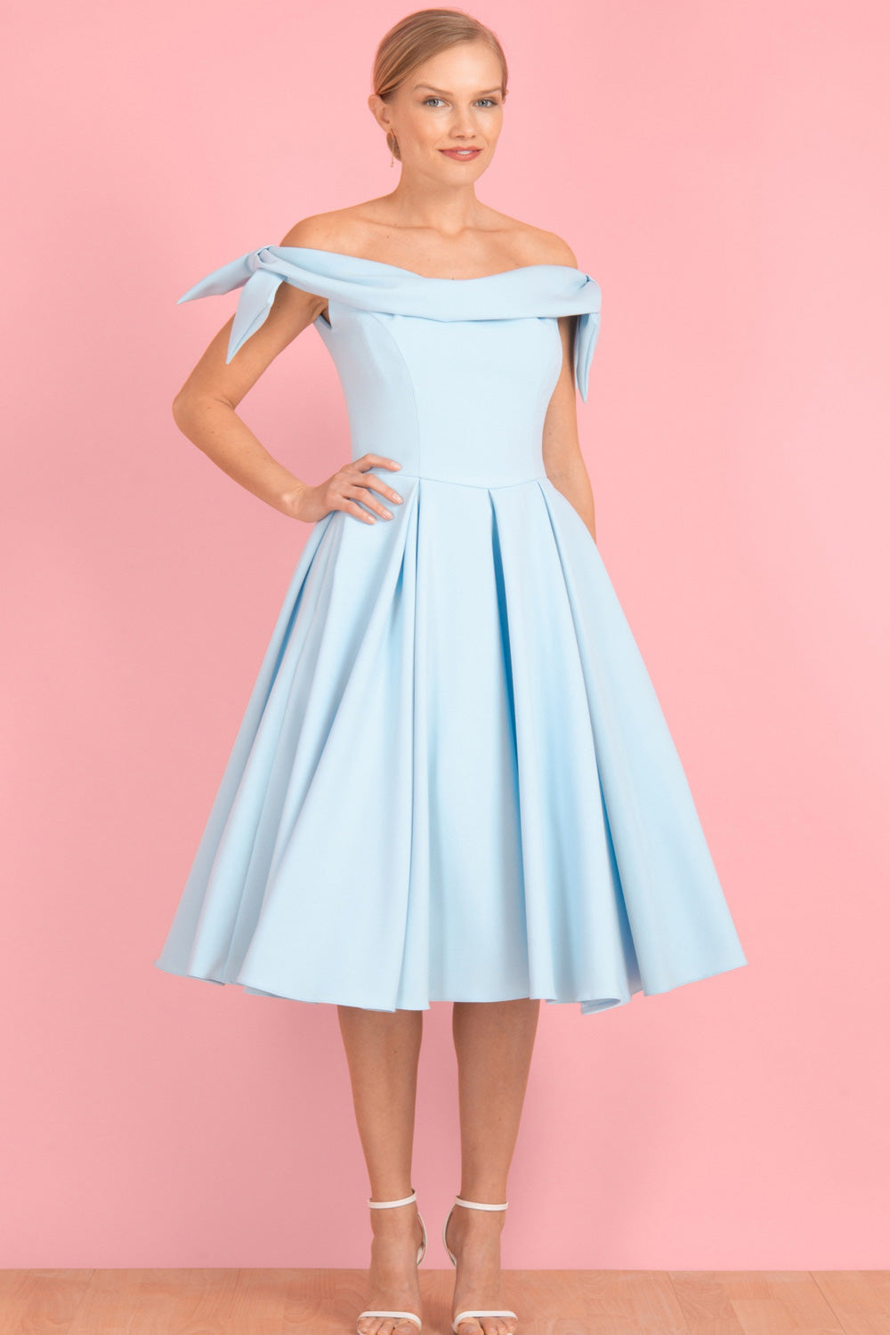Light Sky Blue A-line Off-the-shoulder Cocktail Dress