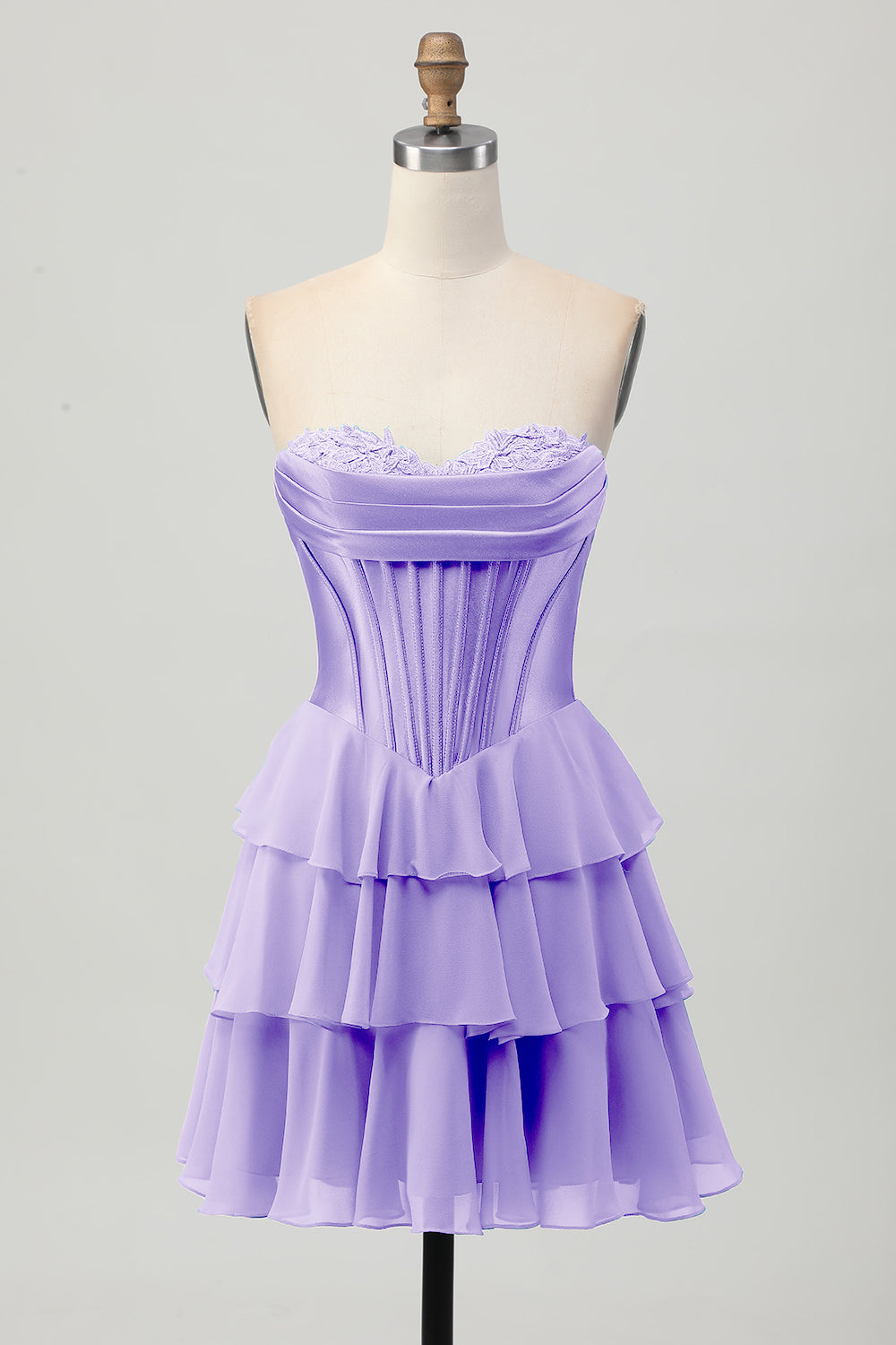 Blue Tiered Corset A Line Strapless Short Homecoming Dress