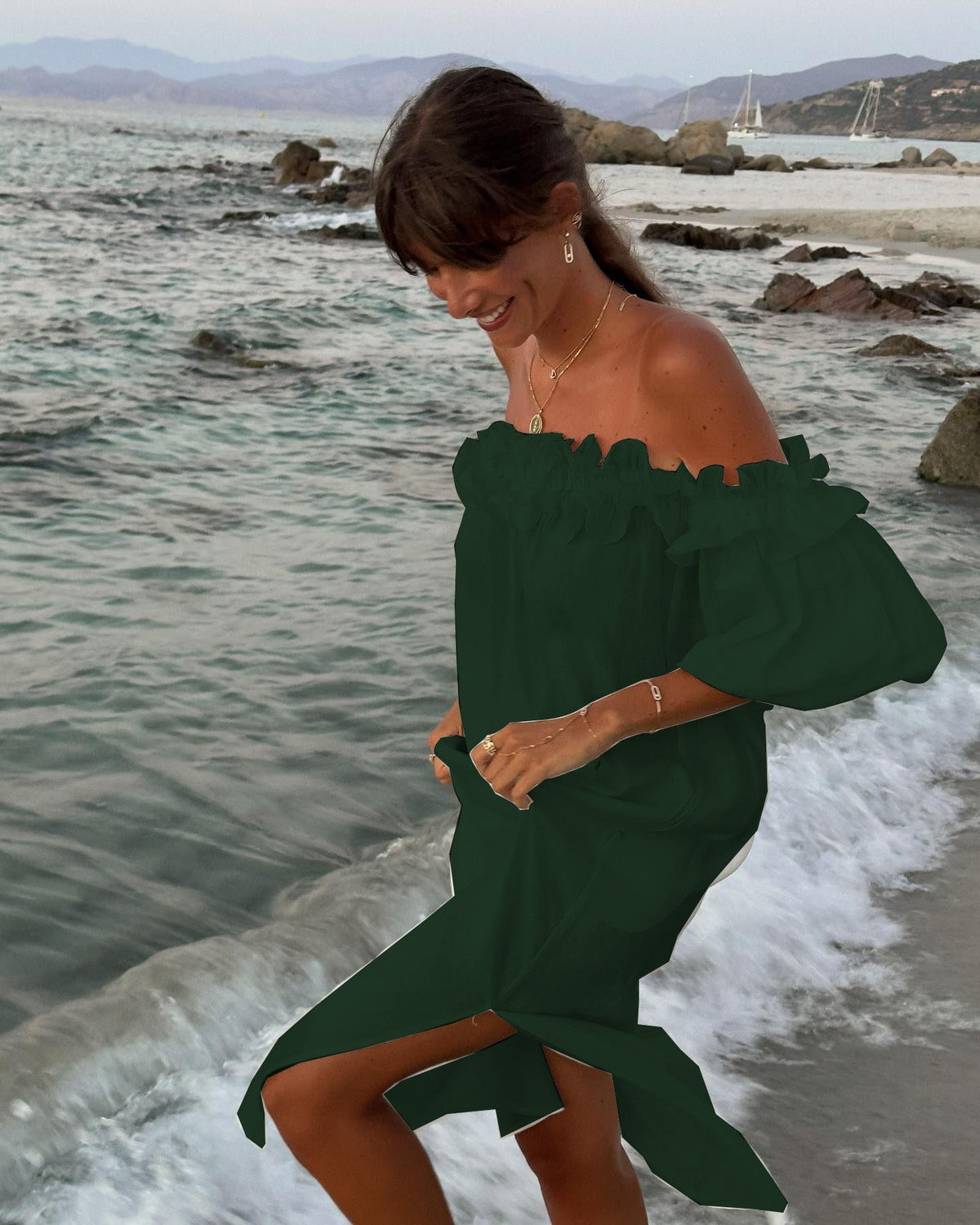Off Shoulder Puff Sleeve High Split Maxi Dress 9