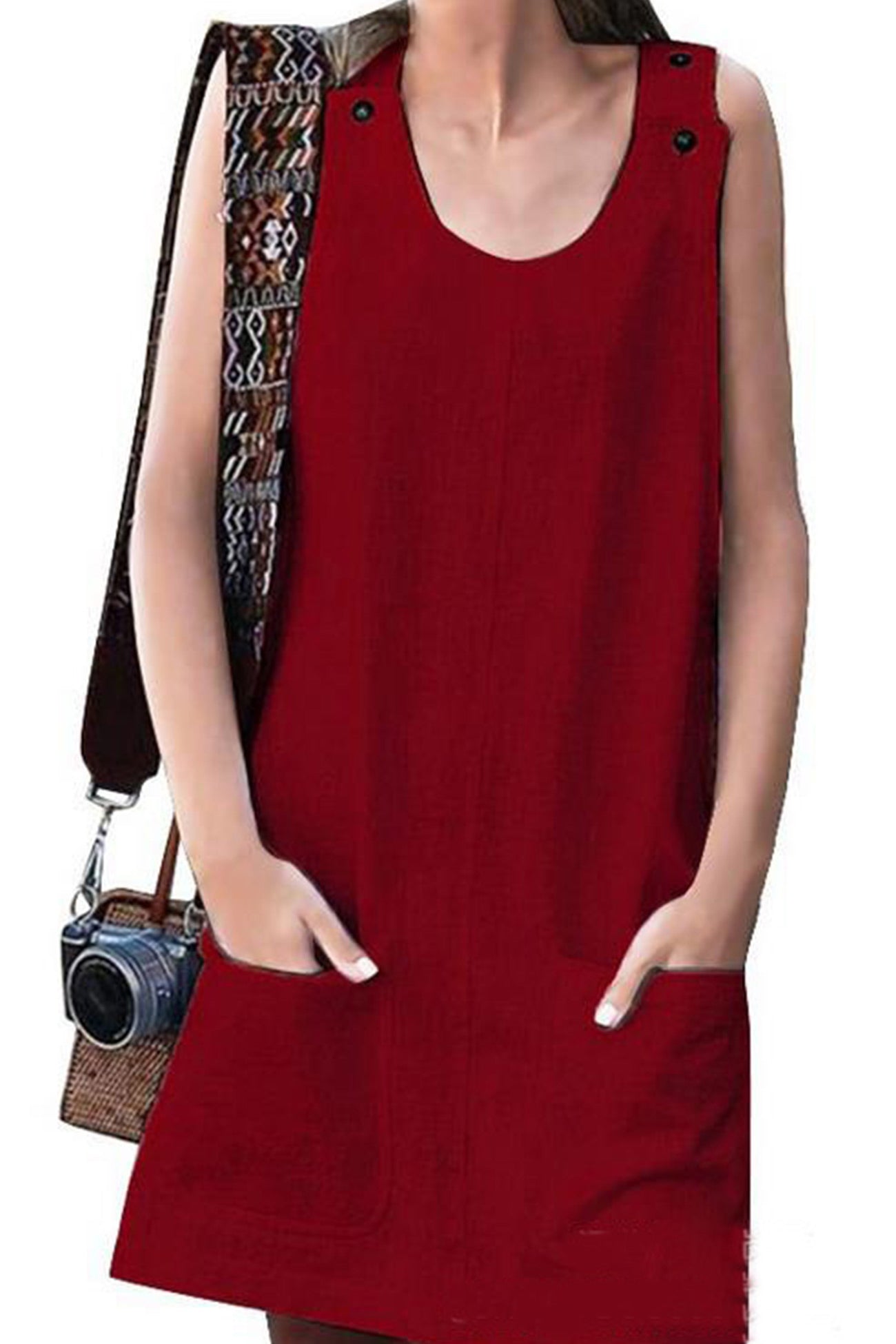 Linen Button-down Baggy Sundress - Fashionpara