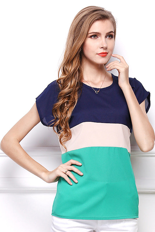 Little Fresh Tricolor Tee With Short Sleeves - Mislish