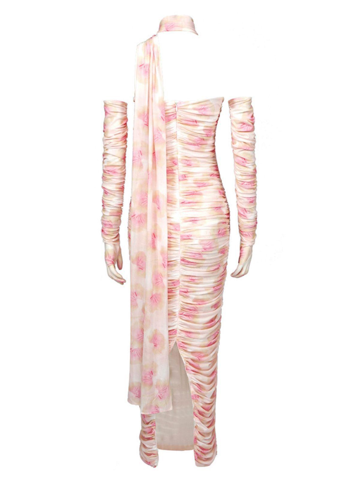 Livana Floral Mesh Maxi Dress With Gloves