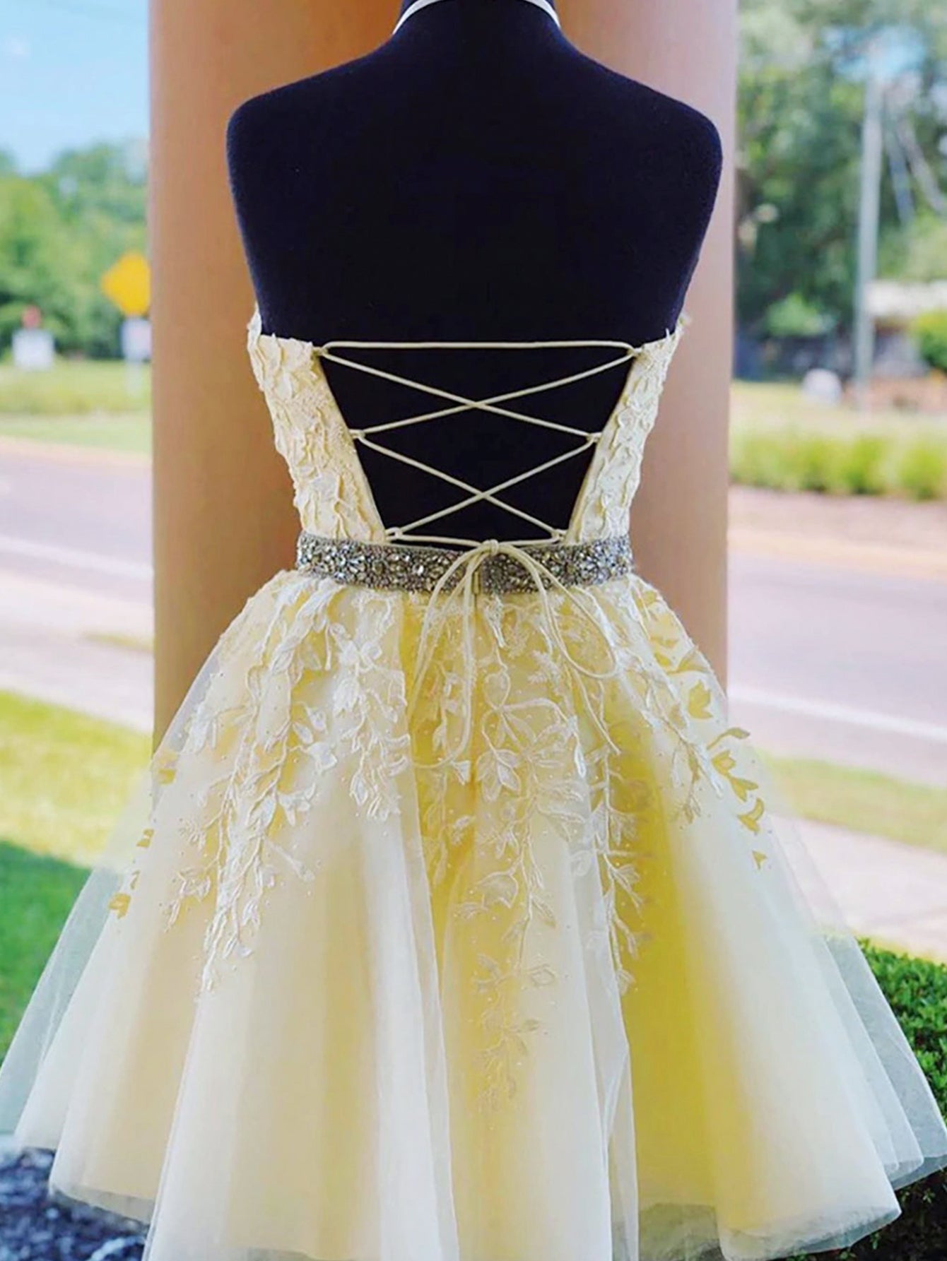 A-Line Pink Short Party Homecoming Dress With Appliques - Fashionpara