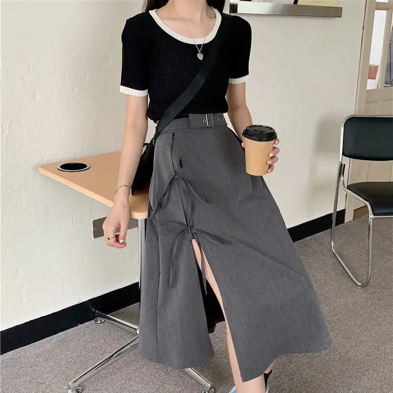 Long Solid Simple All Match High Waist Casual Comfortable Vintage Skirt