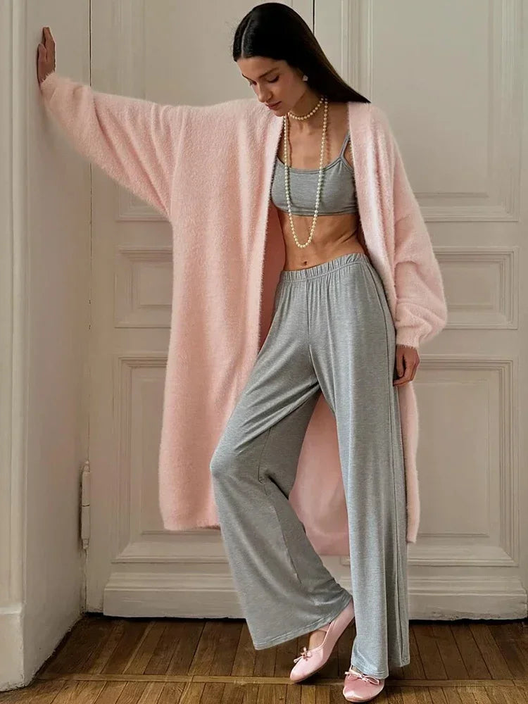 Vintage Solid Fluffy Warm Oversized Cardigan