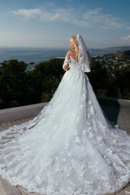 Unique A-Line Long Sleeves Sweetheart Princess Wedding Dress with Lace - Fashionpara