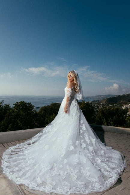 Unique A-Line Long Sleeves Sweetheart Princess Wedding Dress with Lace - Fashionpara