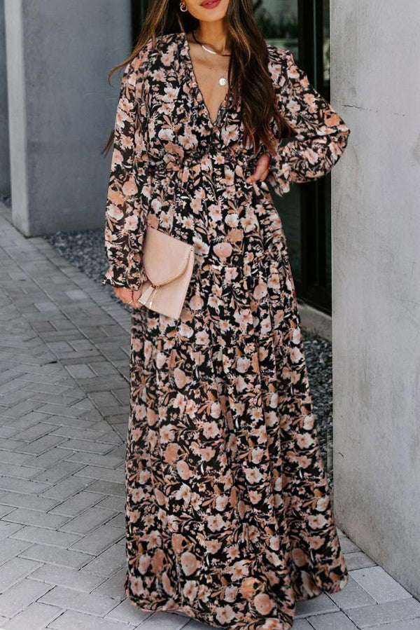 Long-sleeved Printed Maxi Dress