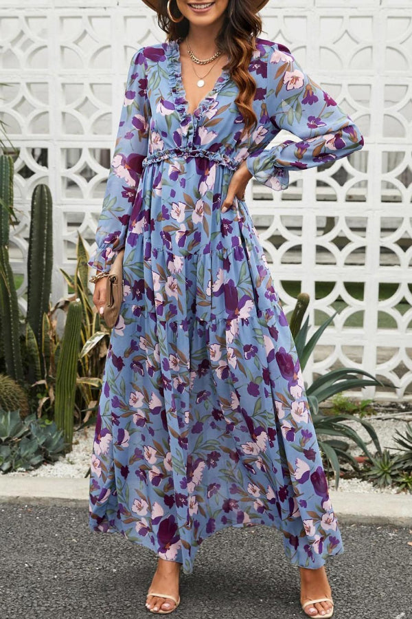 Long-sleeved Printed Maxi Dress