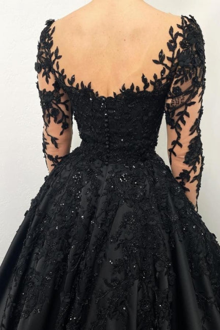Ball Gown Black Long sleeves Sweetheart Princess Evening Dress - Fashionpara