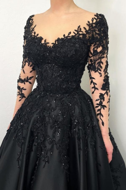 Ball Gown Black Long sleeves Sweetheart Princess Evening Dress - Fashionpara