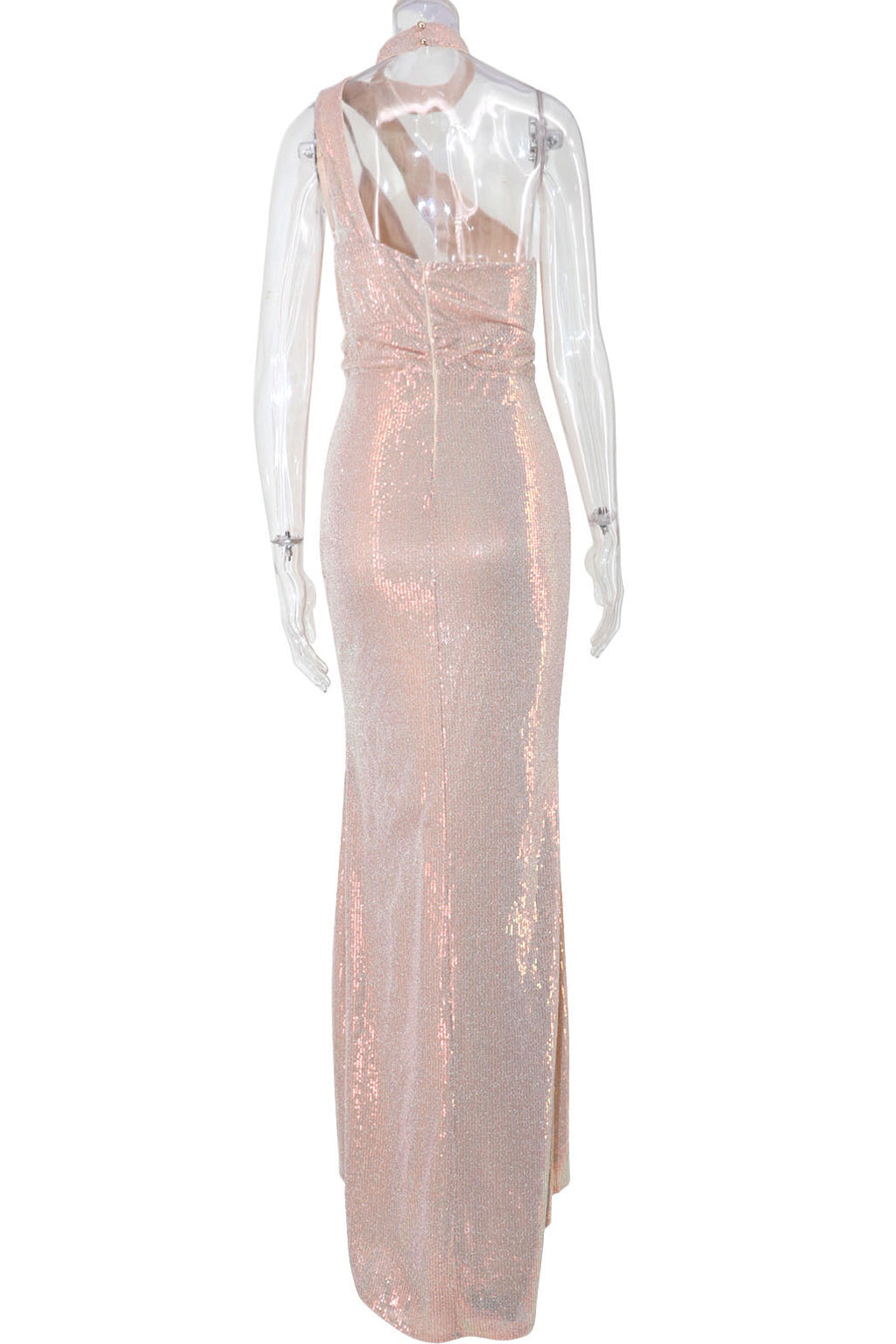 Long Pink High Neck Slit Prom Evening Dresses Fashionpara