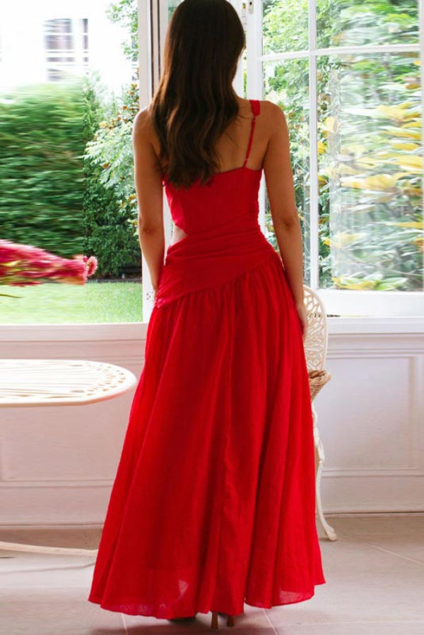 V-Neck Sleeveless Cut-Out Waist A-Line Maxi Dress
