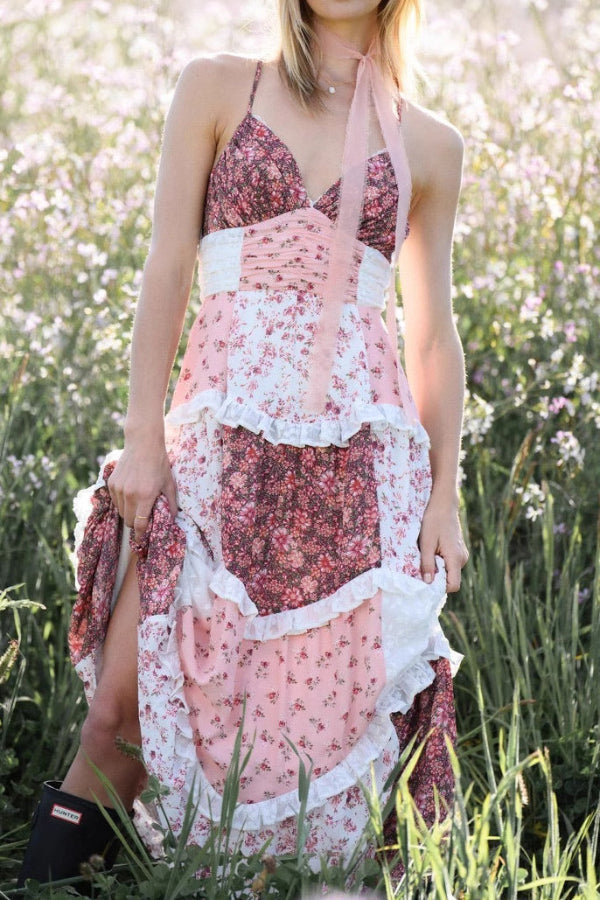 Long Sleeveless Floral Print Maxi Dresses