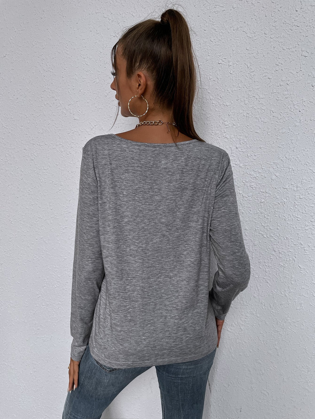 KittenAlarm - Loose Long-Sleeved V-neck Top