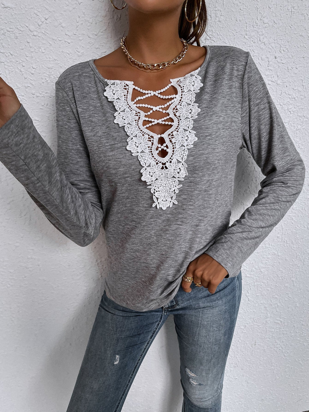 KittenAlarm - Loose Long-Sleeved V-neck Top