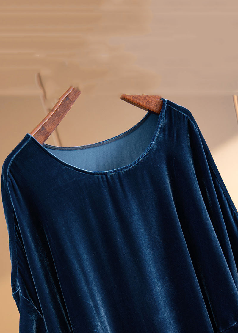 Velvet Oversized Batwing Sleeve Diagonal Seam Pocket Maxi Dress - View 3