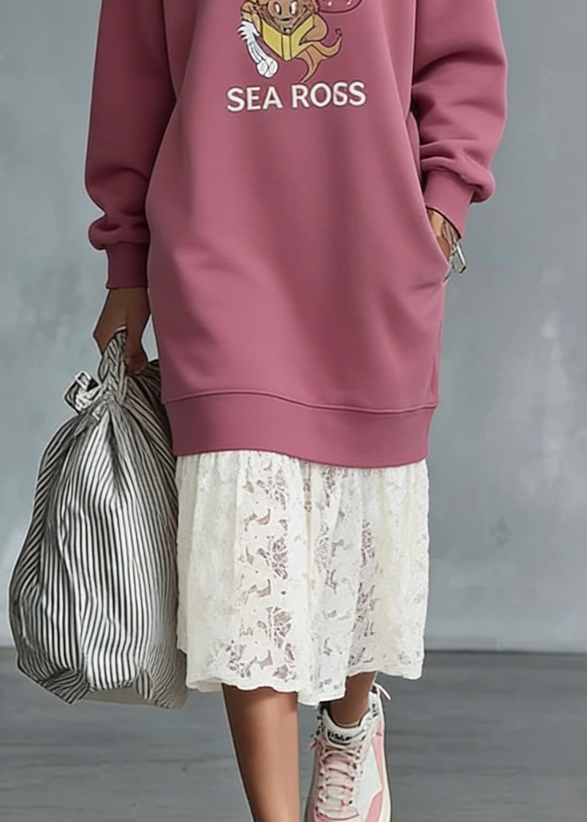 Oversized Crew Neck Graphic Print Long Sleeve Sweatshirt Dress - View 4