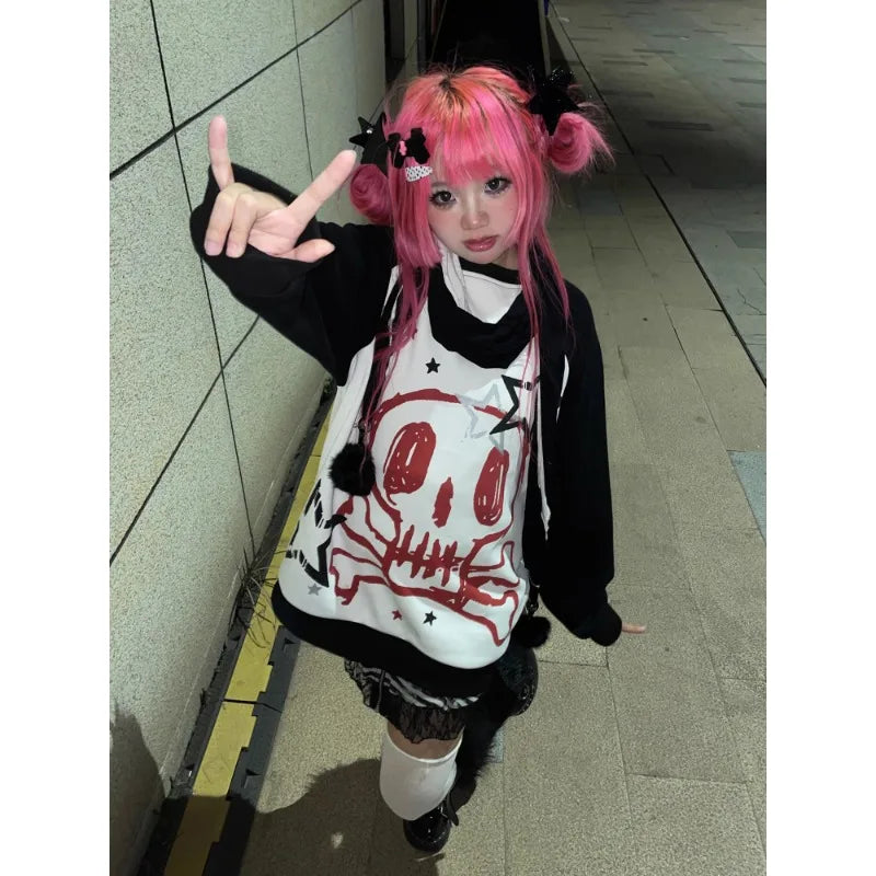 Loose Gothic Casual Subculture Punk Streetwear Autumn Hoodie - Fashionpara