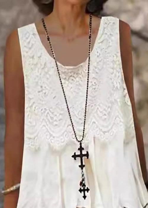 Lace Panel Scoop Neck Sleeveless Tiered Ruffle Mini Dress - View 2