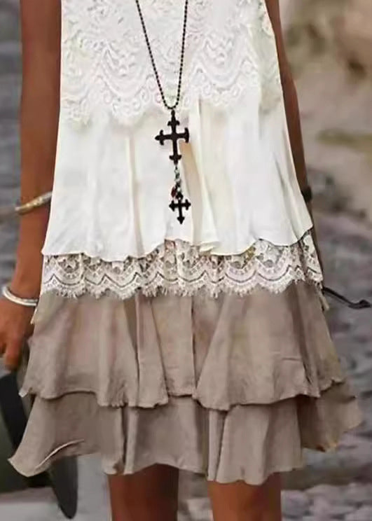Lace Panel Scoop Neck Sleeveless Tiered Ruffle Mini Dress - View 3