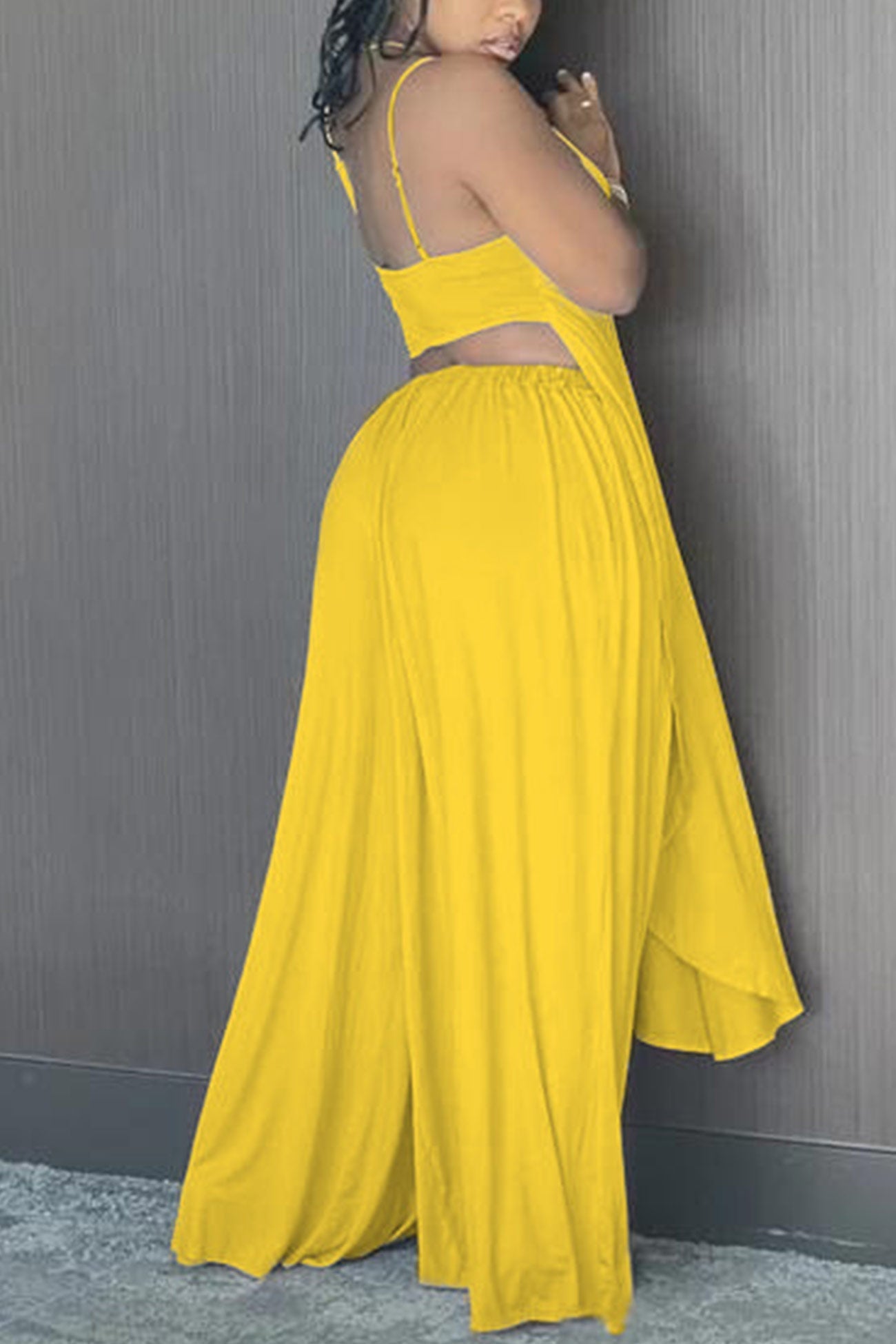 Low Cut Cami Top Wide Leg Pants Suits