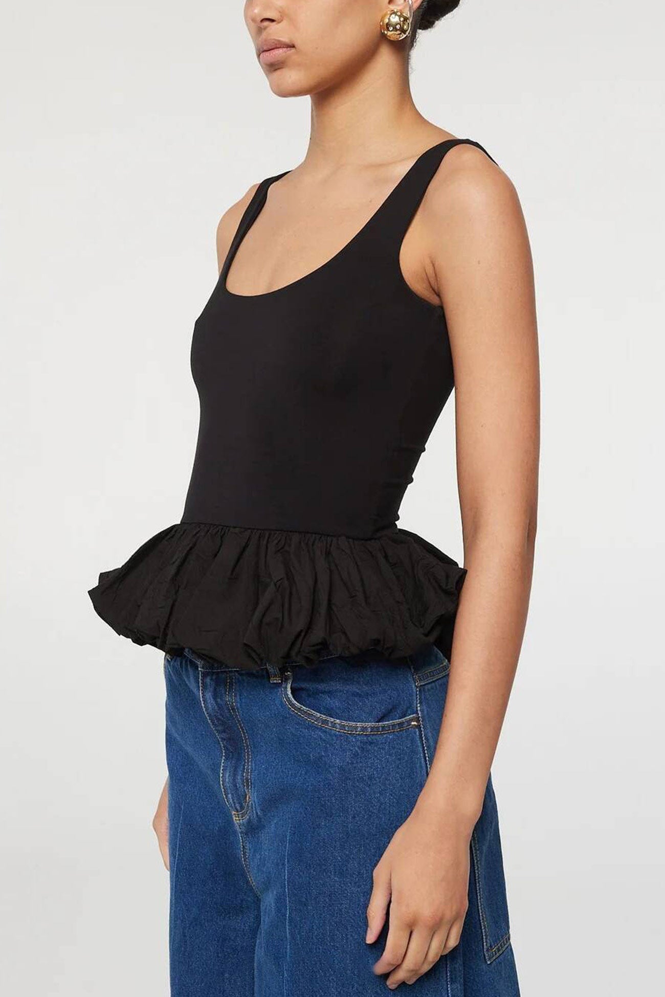 Low Cut Ruched Cotton Tank Top