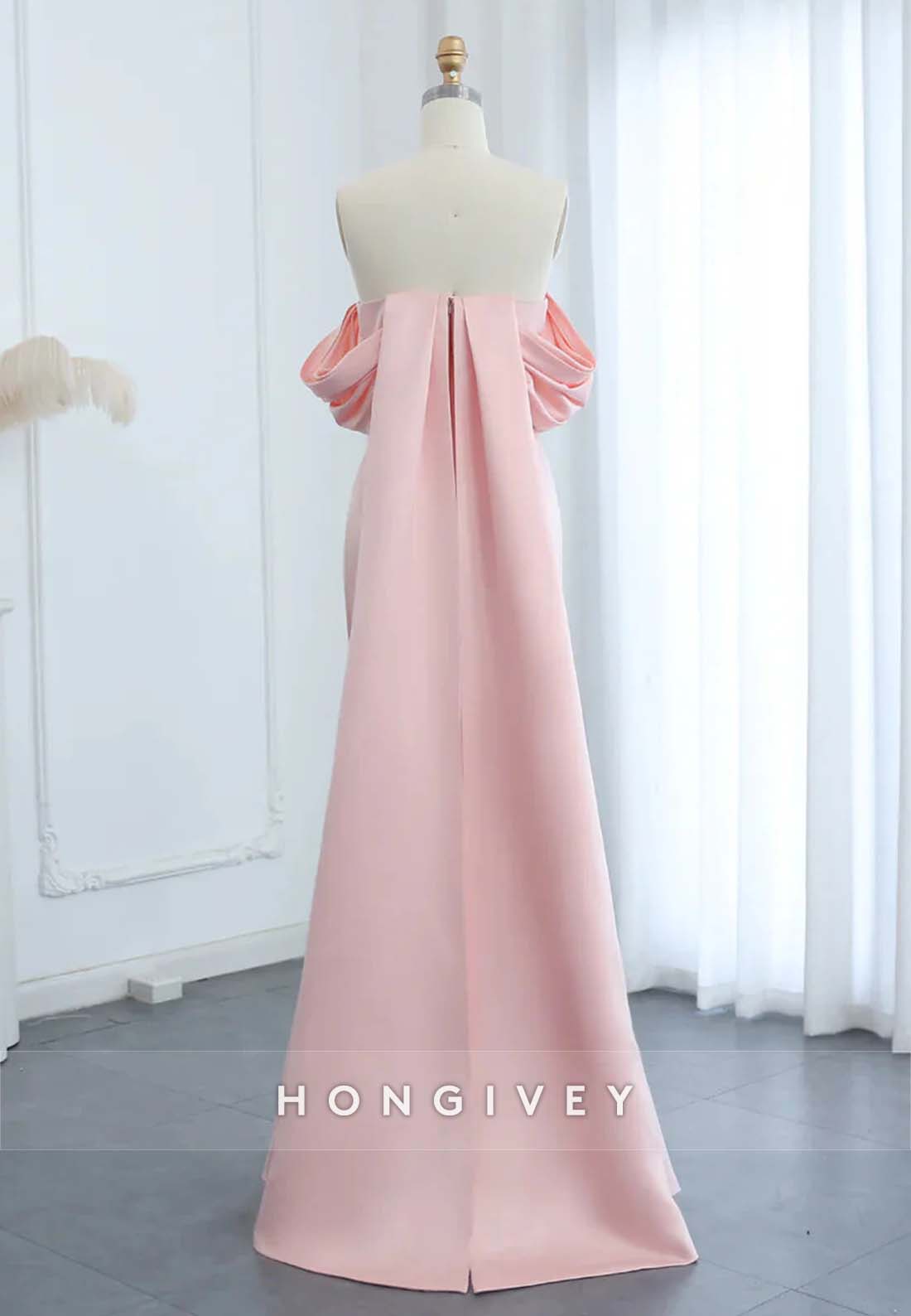 Floor-Length Trumpet Cap Sleeves Rhinestone Watteau Train Evening Gown
