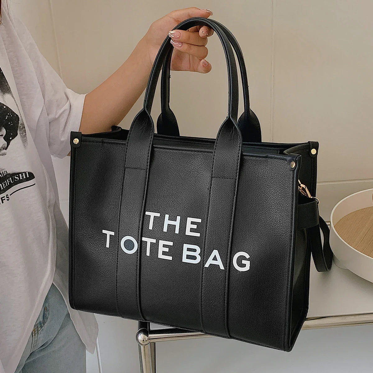 Letter Soft PU Leather Tote Shoulder Handbag