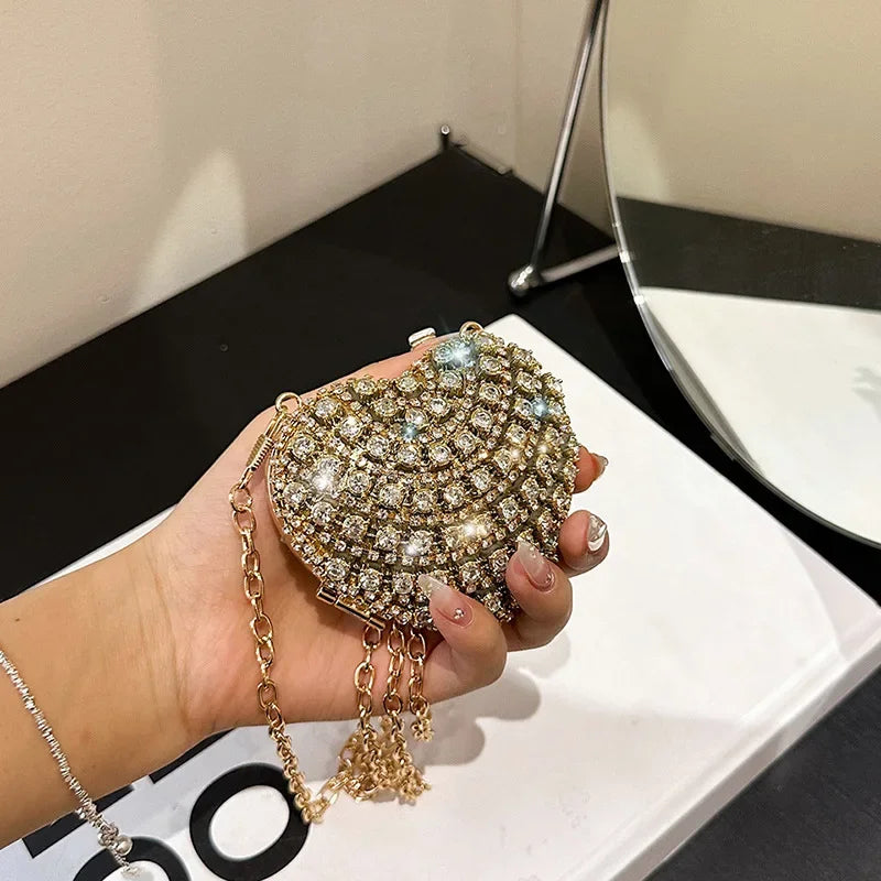 Luxury Mini Diamond Heart Shape Crystal Clutch Bag