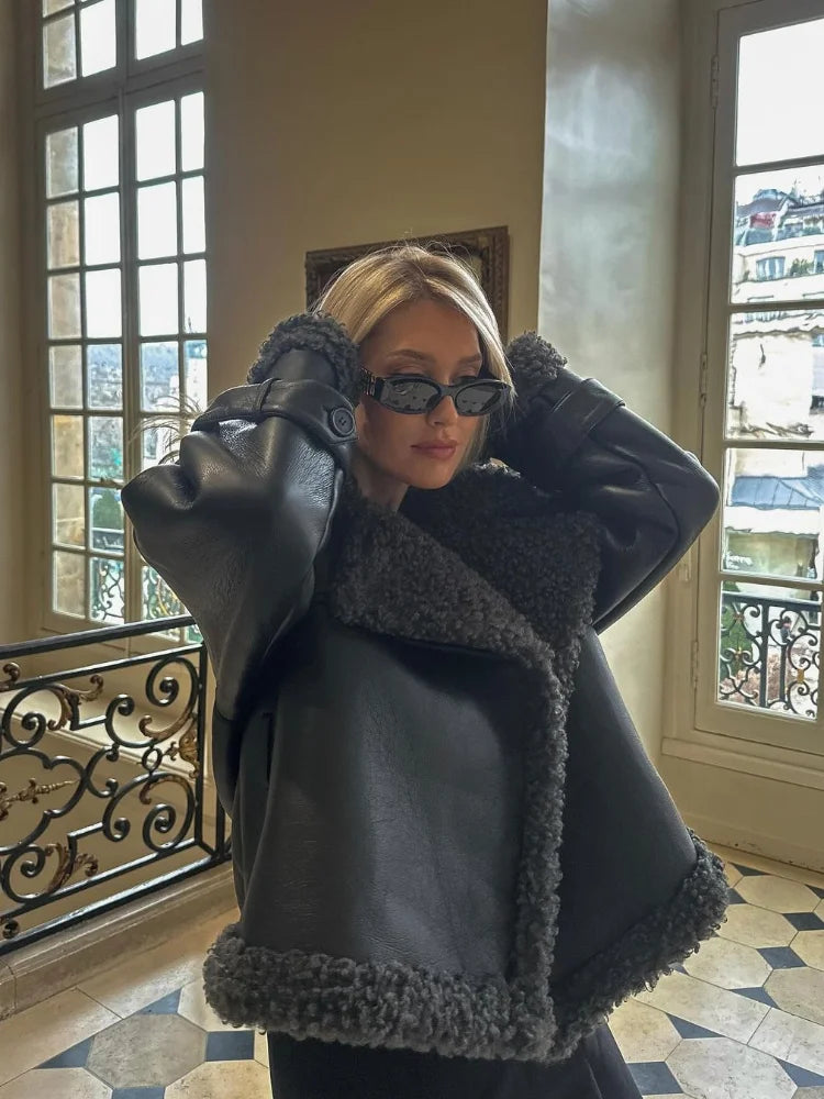 Splicing Thicken Warm Leather Coat