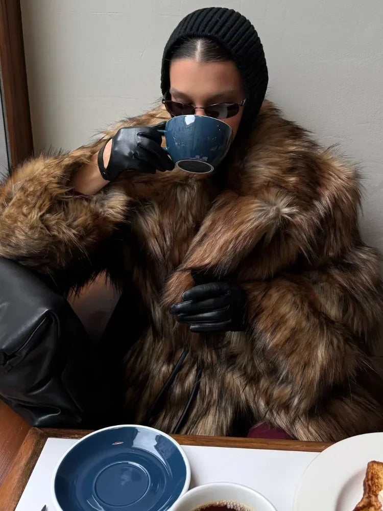 Luxury Fox Coat Long Overcoat