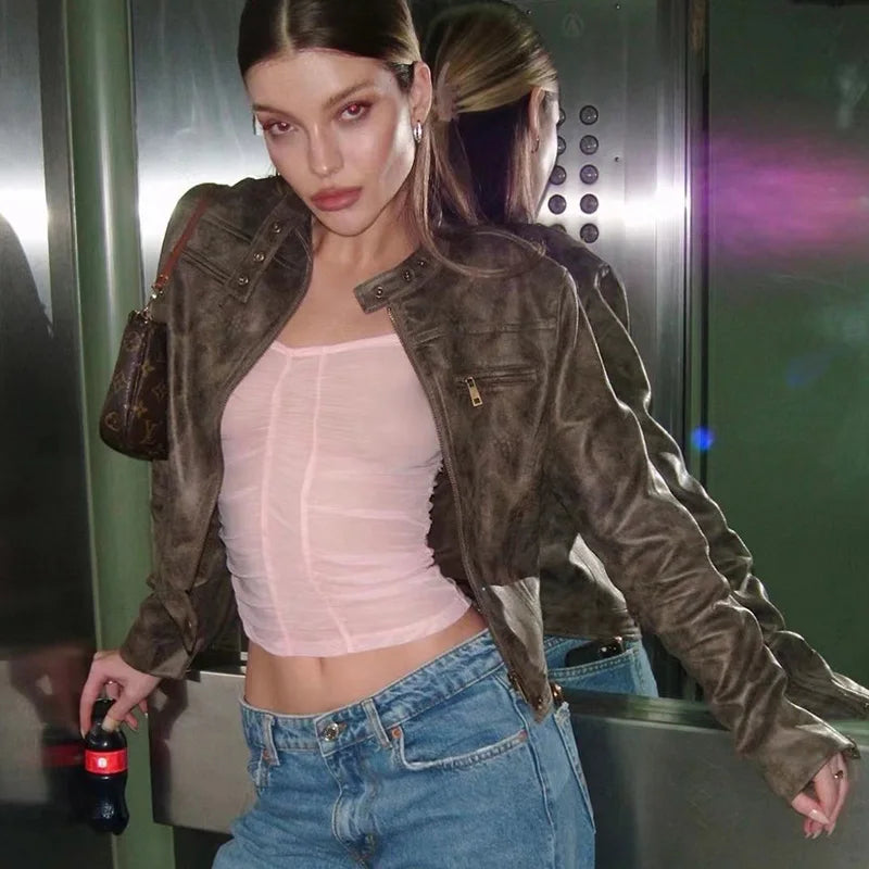 Slim Casual Long Sleeve Leather Jacket