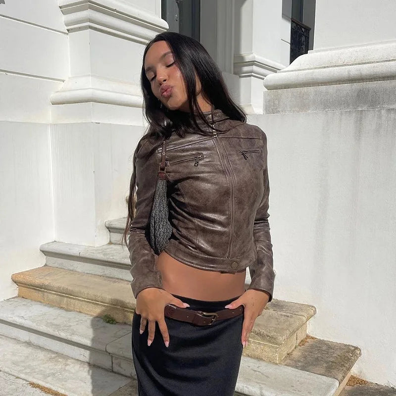 Slim Casual Long Sleeve Leather Jacket 4