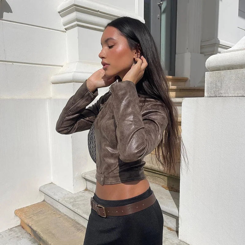 Slim Casual Long Sleeve Leather Jacket 5
