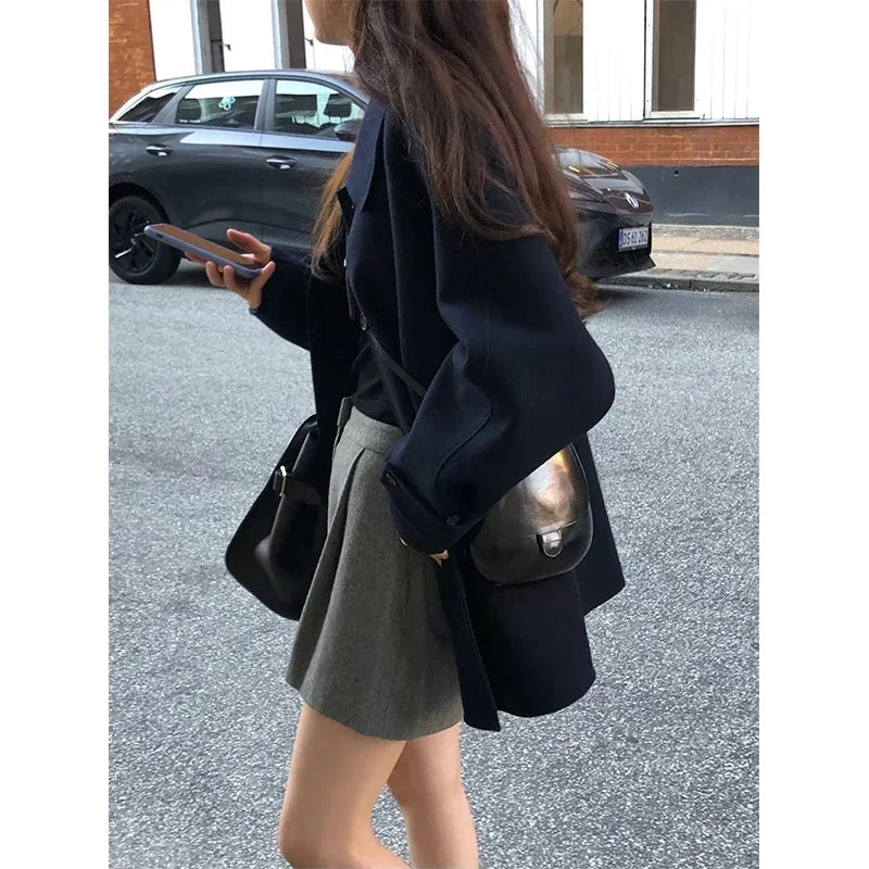 Wool Blends Vintage Korean Streetwear Overcoat