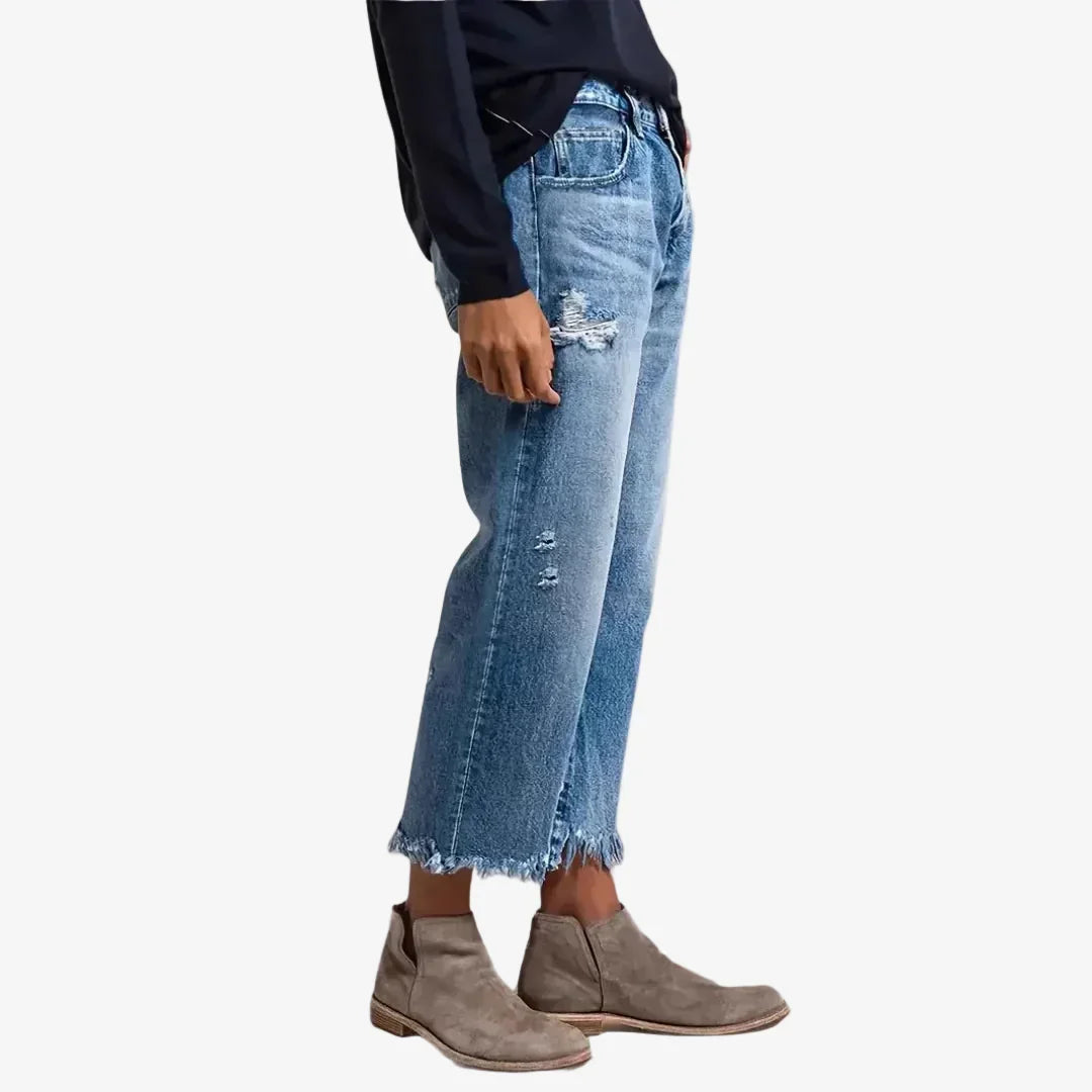 High Waist Wide Leg Frayed Hem Cropped Jeans 3