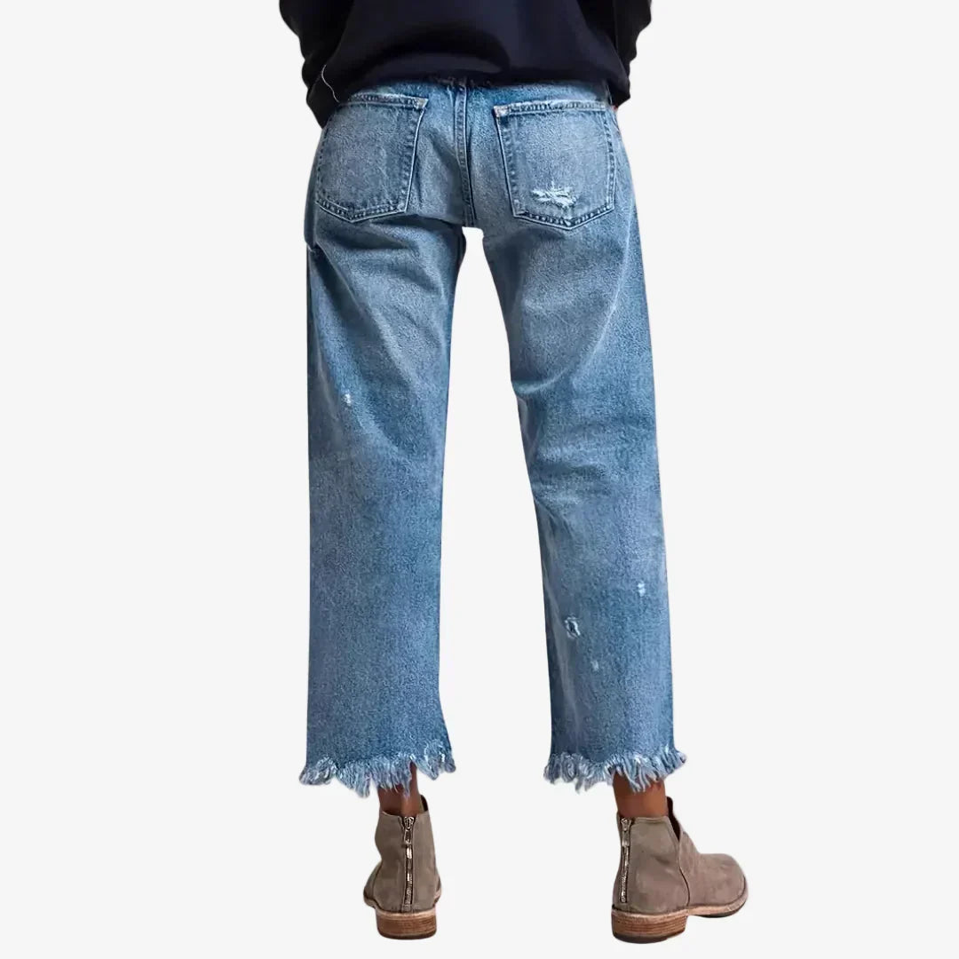 High Waist Wide Leg Frayed Hem Cropped Jeans 4