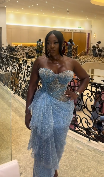 Shiny Strapless Blue Sequin Beaded Sheath Long Party Dress Evening Gown D1506