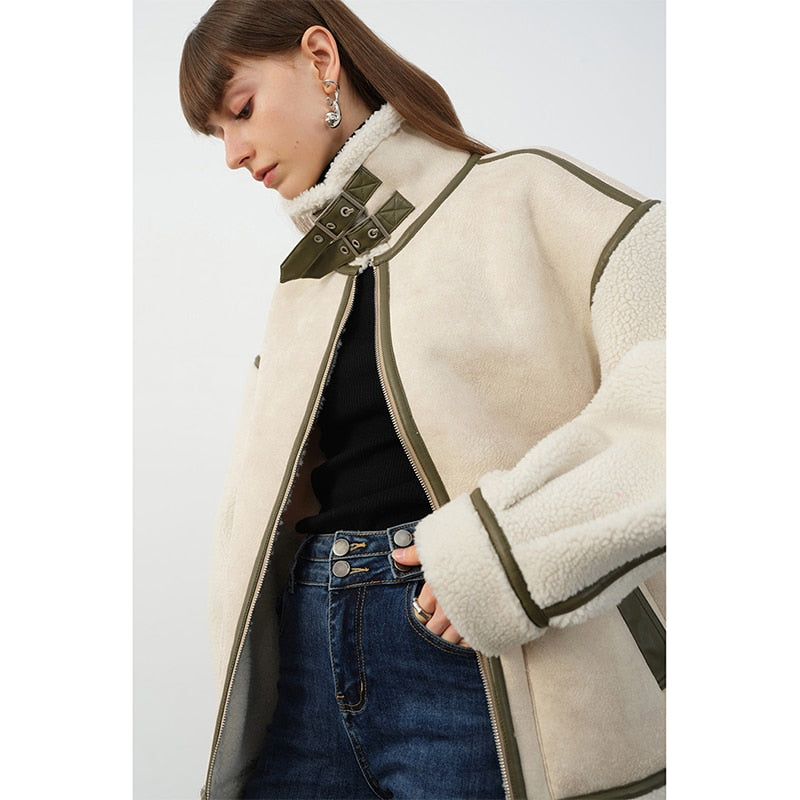 Warm Loose Leather Patchwork Jacket