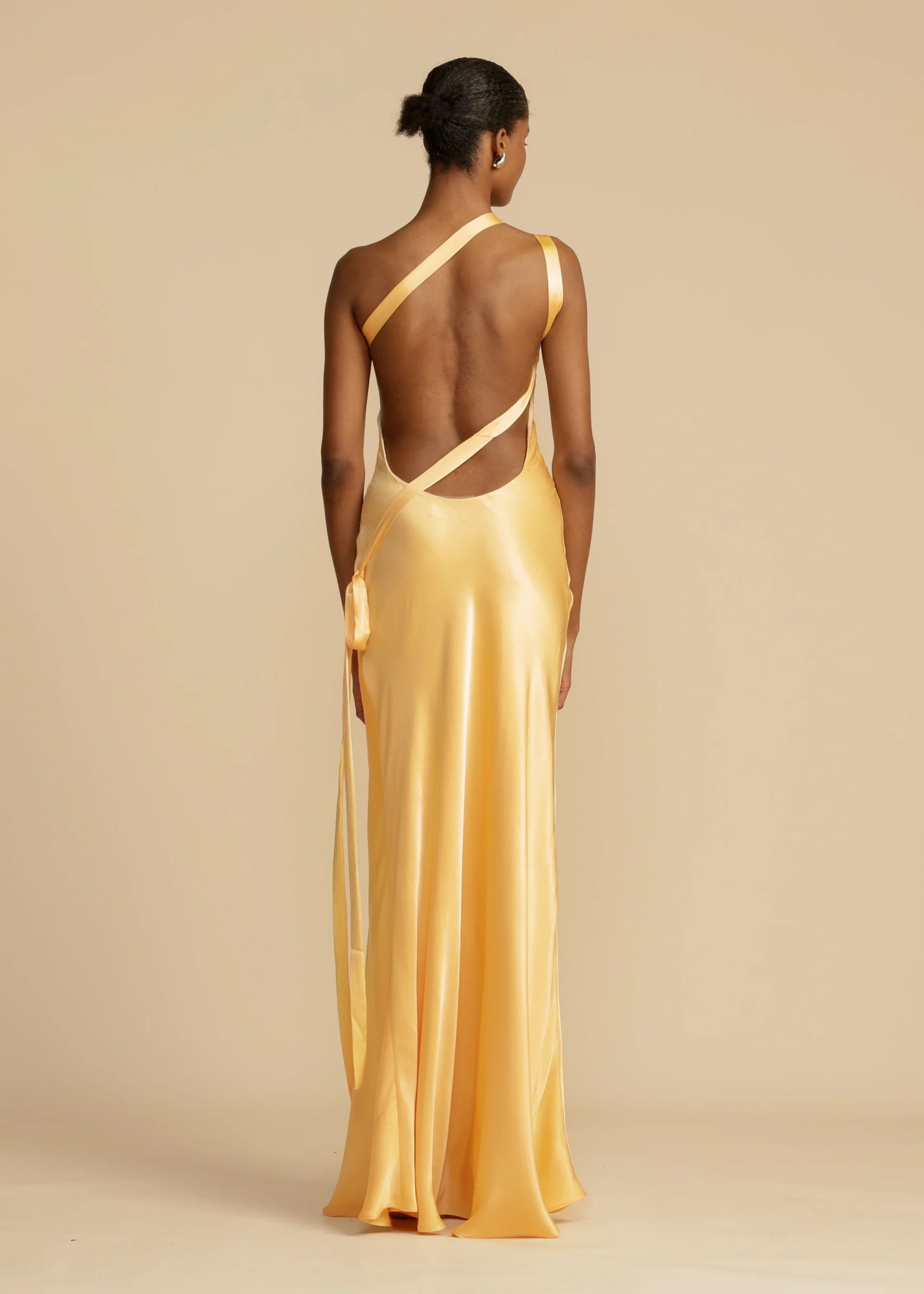 Moonlit Soiree Satin Asymmetrical One Shouder Backless Strap Maxi Dress - Fashionpara