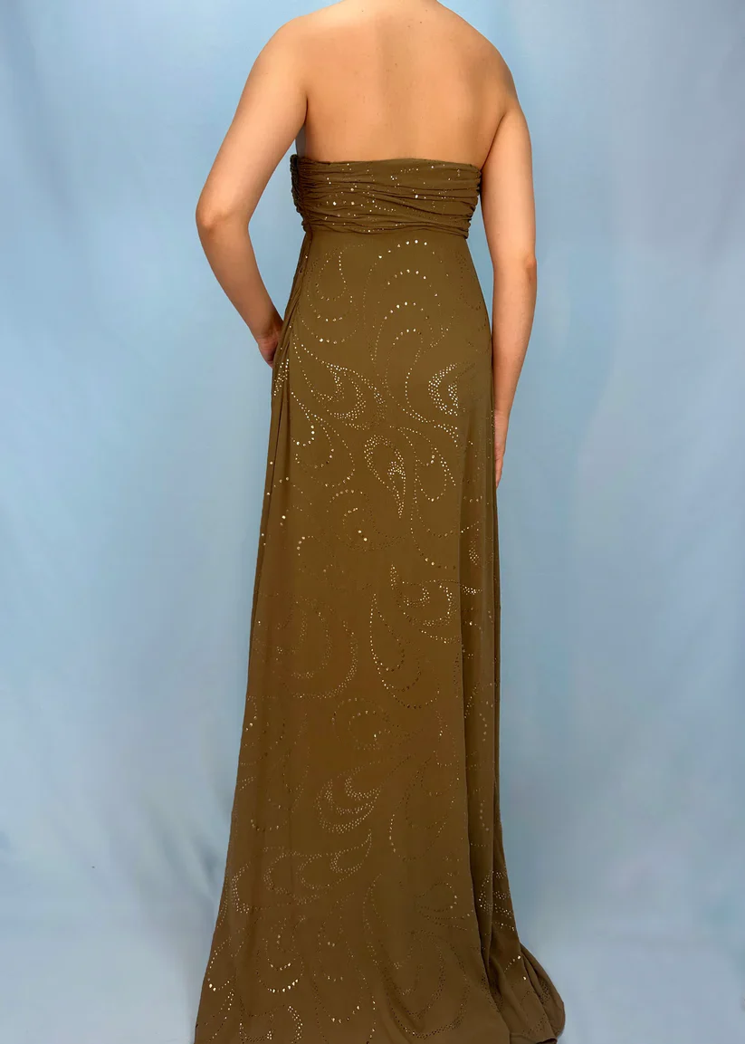 Vintage Matcha Green Strapless Satin Sequin Mermaid Evening Dress Long Birthday Party Gown D1389