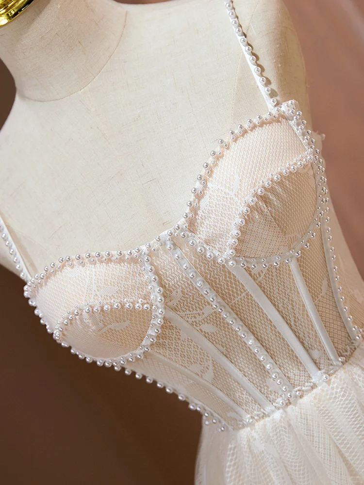 Elegant Sweetheart Neck White Tulle Pearls Beaded Short Party Dress Formal Birthday Outfits Homecoming Dress D245