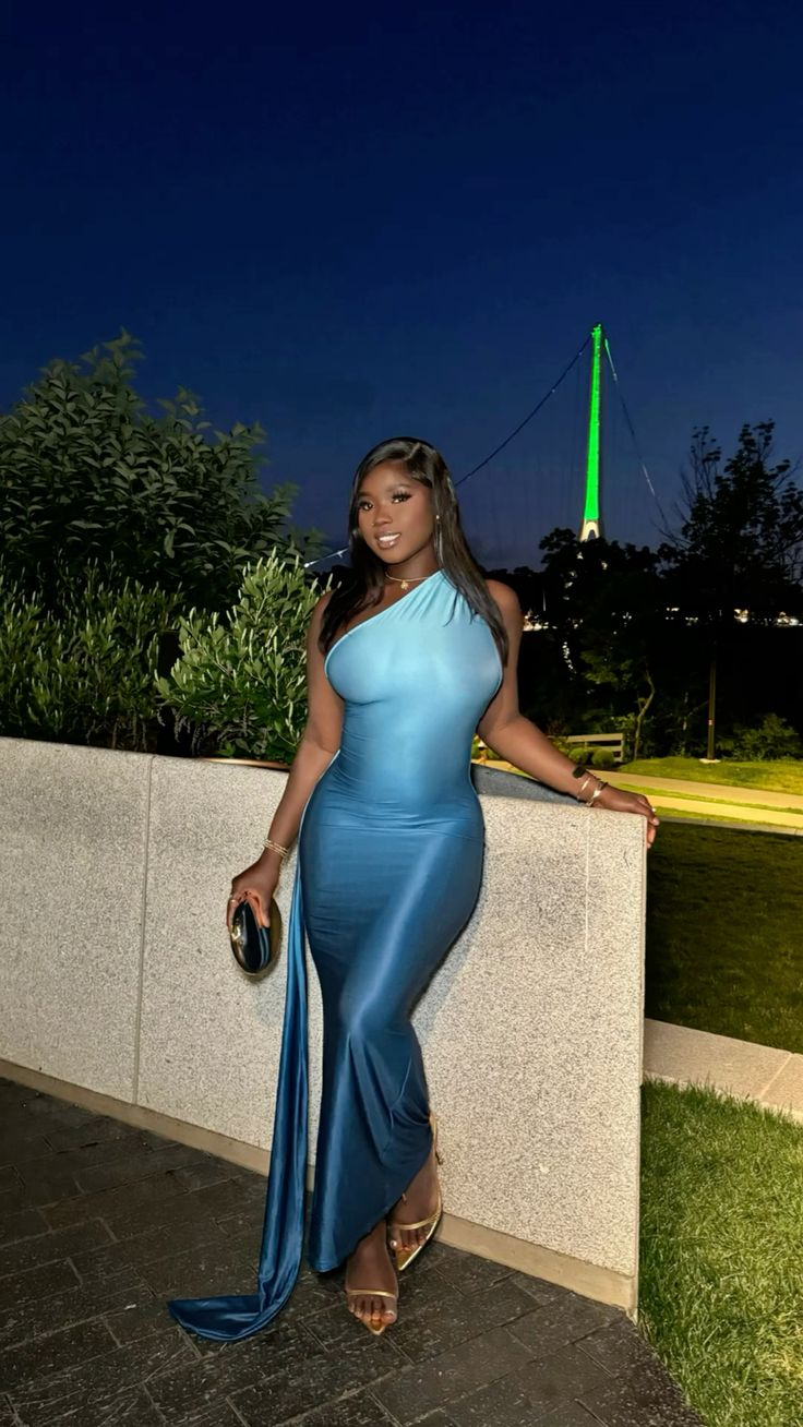 Sexy One Shoulder Backless Ombre Sea Blue Satin Mermaid Evening Gown Long Party Dress D831