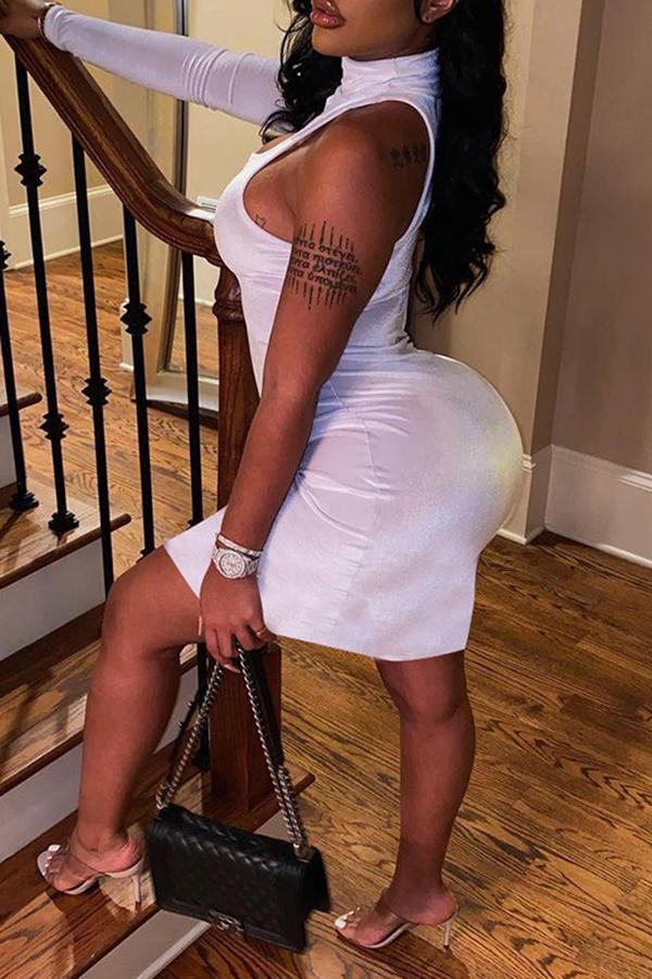 Sexy High Neck Slim One Sleeve Hollow Mini Dress Fashionpara