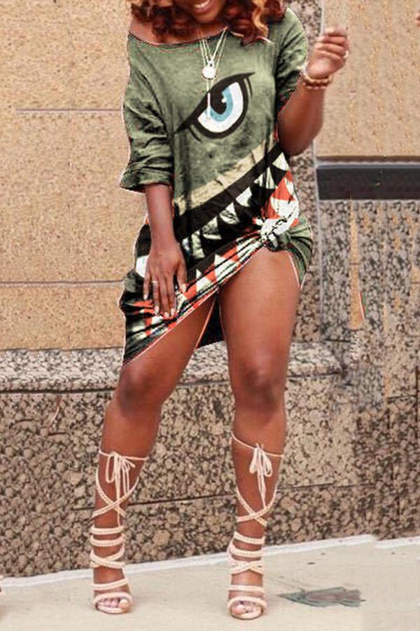 Fashion Round Neck Shark Print Loose Mini Dress Fashionpara