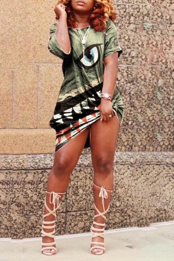 Fashion Round Neck Shark Print Loose Mini Dress Fashionpara