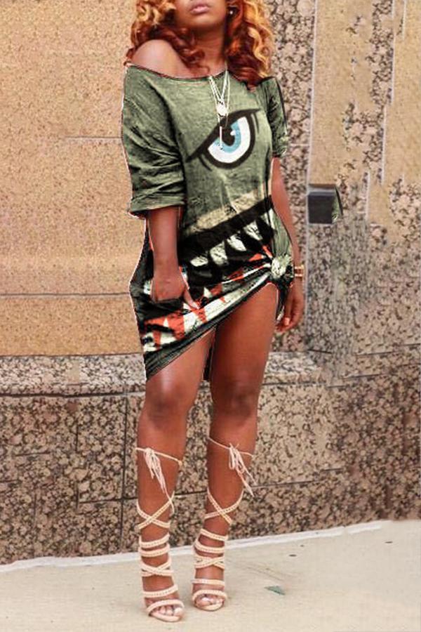 Fashion Round Neck Shark Print Loose Mini Dress Fashionpara