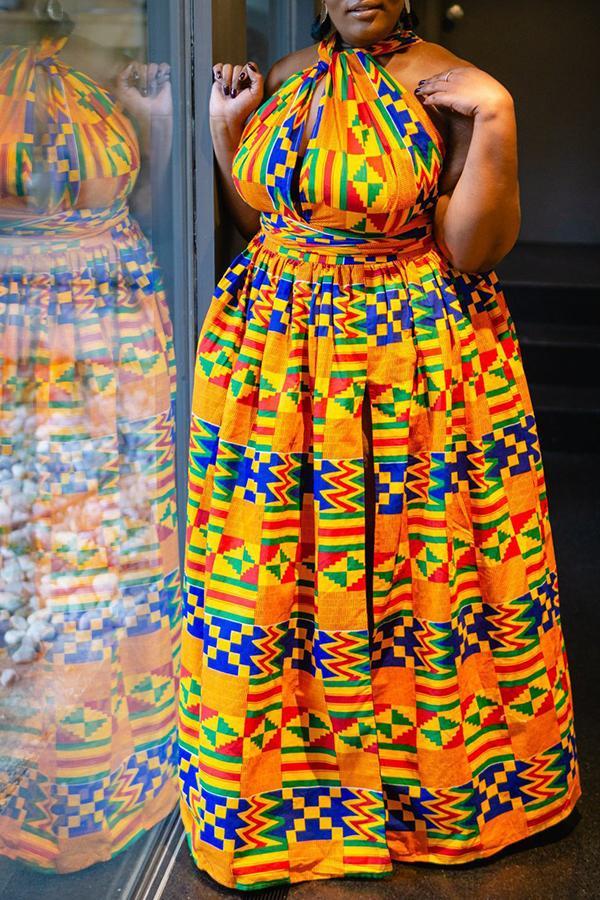 Elegant Printed Lace Up Slit Sleeveless Maxi Dress Fashionpara